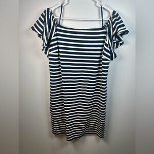 Lauren Ralph Lauren Navy and White Striped Sheath Midi Dress XL off shoulder